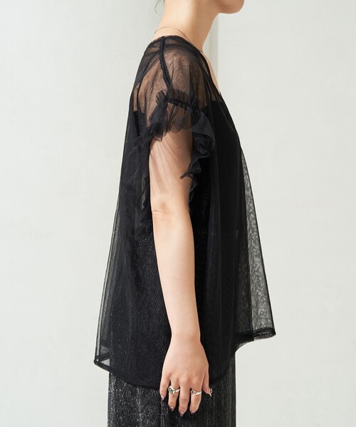FREAK'S STORE（フリークスストア）の「限定展開　袖 フリル ビッグ チュール ベスト（ベスト・レディース・ブラック/チャコールグレー/オフホワイト・ﾌﾘ-）」の9枚目の写真