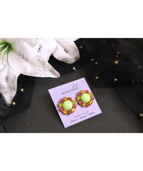 tone（トーン）の「【mauvelily】ぽこぽこびじゅー(MA)（ピアス（両耳用）・レディース・ライトグリーン/オレンジ・FREE）」の4枚目の写真