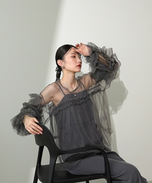 ANDRESD tulle tops チュールトップス ネイビーANDRESD】decorative tulle tops | アンドレスド( ANDRESD) | マルイウェブチャネル 【新品】ANDRESD デコラティブチュールトップス ネイビー シースルー