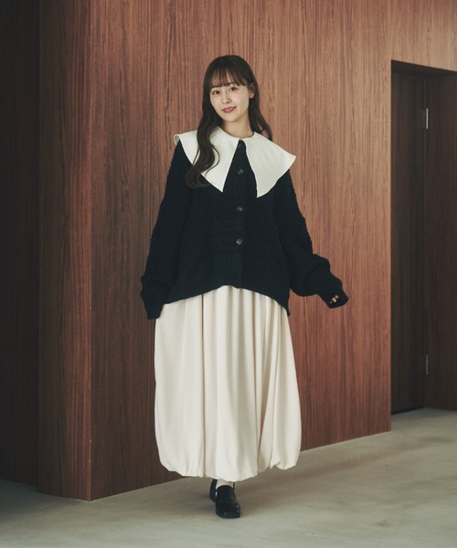 moi tytto（モイテュット）の「切替えニットカーディガン（カーディガン/ボレロ・レディース・ブラック/オフホワイト/ナチュラル/レッド・FREE）」の6枚目の写真