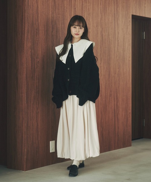 moi tytto（モイテュット）の「切替えニットカーディガン（カーディガン/ボレロ・レディース・ブラック/オフホワイト/ナチュラル/レッド・FREE）」の9枚目の写真
