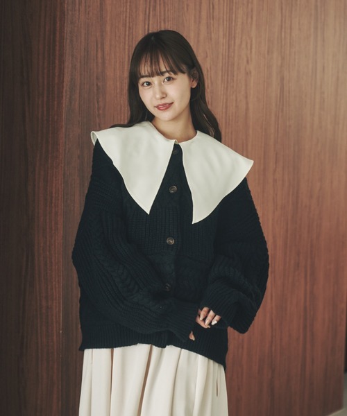 moi tytto（モイテュット）の「切替えニットカーディガン（カーディガン/ボレロ・レディース・ブラック/オフホワイト/ナチュラル/レッド・FREE）」の10枚目の写真