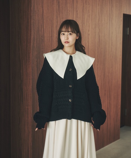 moi tytto（モイテュット）の「切替えニットカーディガン（カーディガン/ボレロ・レディース・ブラック/オフホワイト/ナチュラル/レッド・FREE）」の12枚目の写真