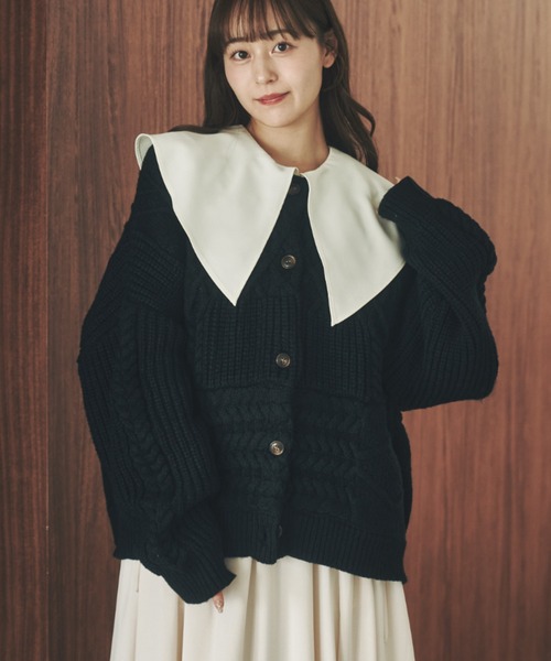 moi tytto（モイテュット）の「切替えニットカーディガン（カーディガン/ボレロ・レディース・ブラック/オフホワイト/ナチュラル/レッド・FREE）」の13枚目の写真