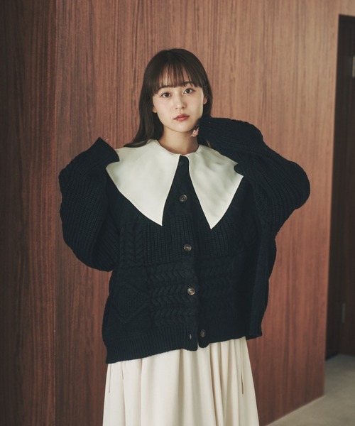 moi tytto（モイテュット）の「切替えニットカーディガン（カーディガン/ボレロ・レディース・ブラック/オフホワイト/ナチュラル/レッド・FREE）」の14枚目の写真