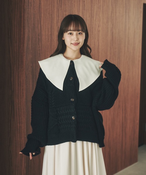 moi tytto（モイテュット）の「切替えニットカーディガン（カーディガン/ボレロ・レディース・ブラック/オフホワイト/ナチュラル/レッド・FREE）」の15枚目の写真