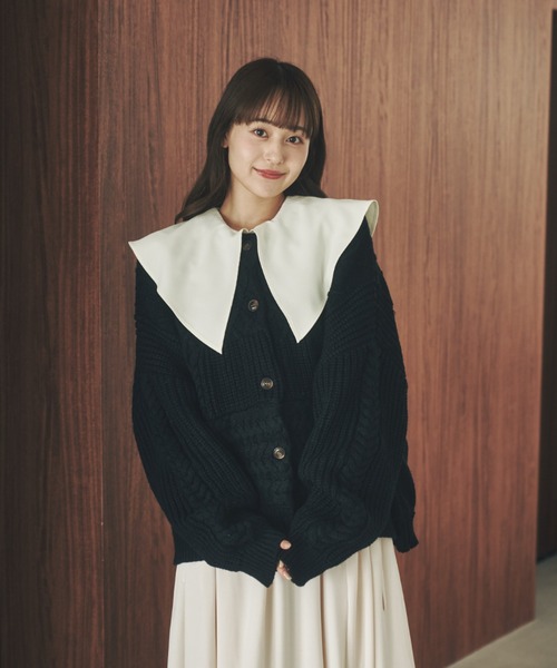 moi tytto（モイテュット）の「切替えニットカーディガン（カーディガン/ボレロ・レディース・ブラック/オフホワイト/ナチュラル/レッド・FREE）」の16枚目の写真