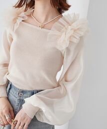MAJESTIC LEGON | 肩フリルシアースリーブニット(ニット/セーター)