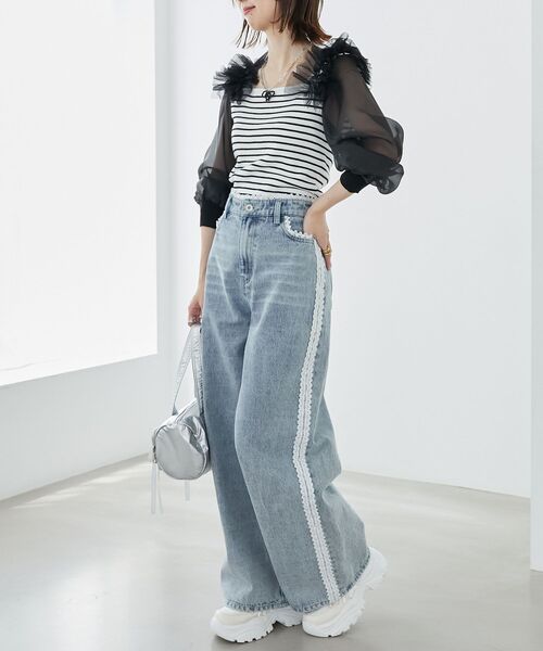 MAJESTIC LEGON（マジェスティックレゴン）の「肩フリルシアースリーブニット（ニット/セーター・レディース・ブラック/アイボリー/モカ/ブラック系その他・MEDIUM）」の10枚目の写真