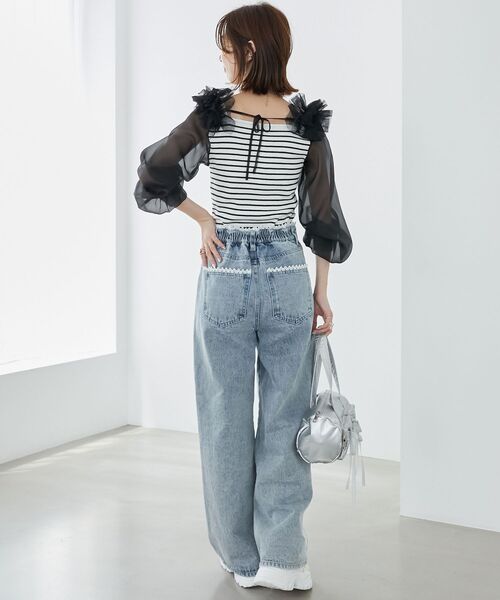 MAJESTIC LEGON（マジェスティックレゴン）の「肩フリルシアースリーブニット（ニット/セーター・レディース・ブラック/アイボリー/モカ/ブラック系その他・MEDIUM）」の11枚目の写真