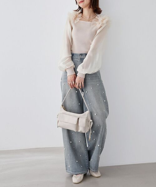 MAJESTIC LEGON（マジェスティックレゴン）の「肩フリルシアースリーブニット（ニット/セーター・レディース・ブラック/アイボリー/モカ/ブラック系その他・MEDIUM）」の19枚目の写真