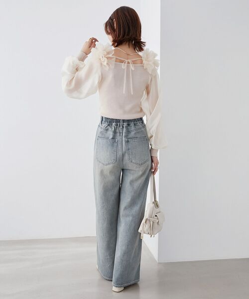 MAJESTIC LEGON（マジェスティックレゴン）の「肩フリルシアースリーブニット（ニット/セーター・レディース・ブラック/アイボリー/モカ/ブラック系その他・MEDIUM）」の21枚目の写真