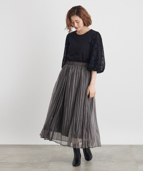 grove（グローブ）の「◆オーガンジープリーツスカート（スカート・レディース・チャコールグレー/サンドベージュ・03/02/01/05/04）」の4枚目の写真