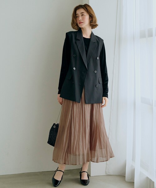 grove（グローブ）の「◆オーガンジープリーツスカート（スカート・レディース・チャコールグレー/サンドベージュ・03/02/01/05/04）」の10枚目の写真