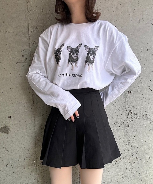 merrylatte（メリーラテ）の「『低身長用サイズあり』アニマル×英字デザインロンT（Tシャツ/カットソー・レディース・ホワイト/A/B/C/D/E/F/G/H/I・MEDIUM/SMALL/LARGE/X-SMALL）」の4枚目の写真