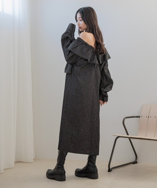 LOWRYS FARM(ローリーズファーム)の「2WAYフリルギャザーワンピース 146695(ワンピース・レディース・ブラック系その他/アイボリー/ブラック・FREE)」の15枚目の写真