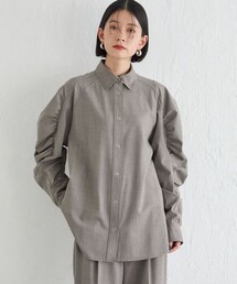 Wai+:〈手洗い可能〉ウール混 ギャザー シャツ