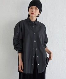 Wai+:〈手洗い可能〉ウール混 ギャザー シャツ