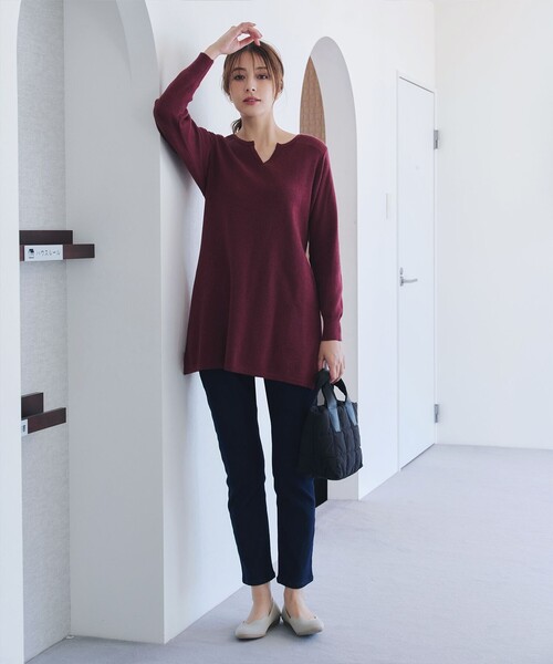 ニット セーター キーネックラメニットチュニック レディース 楽天市場】キーネックラメニットチュニック レディース ニット
