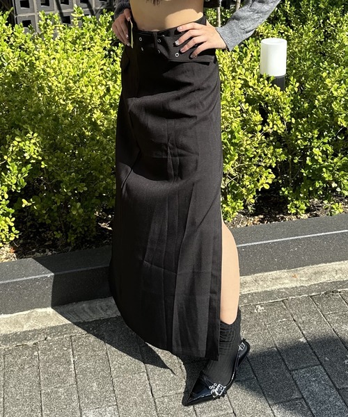 madrepadre(マドレパドレ)の「ベルト付きスリットロングスカート(スカート・レディース・ブラック・SMALL)」の6枚目の写真