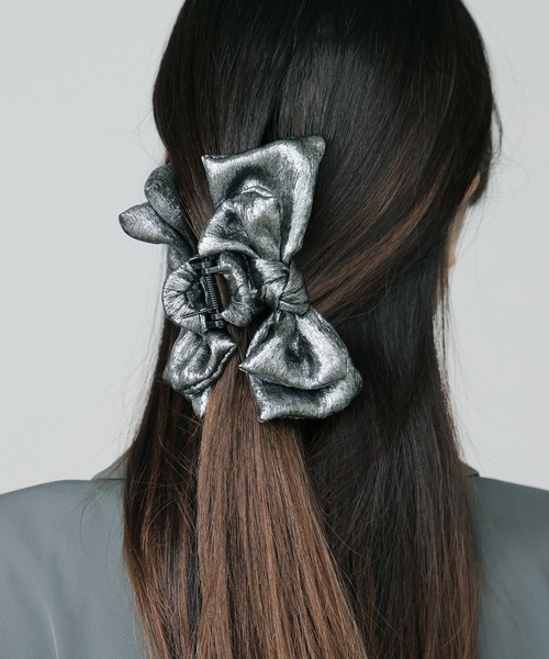 メタリックカラー ビッグリボン ヘアクリップ（バレッタ/ヘアクリップ