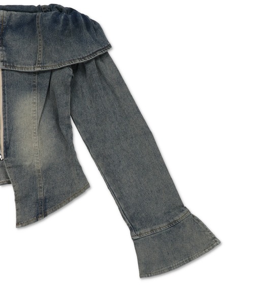 SPINNS(スピンズ)の「オーバーダイデニムWジップオフショルカットソー/Wジップカーディガン(Tシャツ/カットソー・レディース・ブルー/ブラック・ONESIZE)」の4枚目の写真