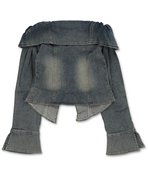 SPINNS(スピンズ)の「オーバーダイデニムWジップオフショルカットソー/Wジップカーディガン(Tシャツ/カットソー・レディース・ブルー/ブラック・ONESIZE)」の3枚目の写真