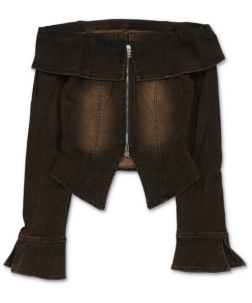 SPINNS(スピンズ)の「オーバーダイデニムWジップオフショルカットソー/Wジップカーディガン(Tシャツ/カットソー・レディース・ブルー/ブラック・ONESIZE)」の12枚目の写真