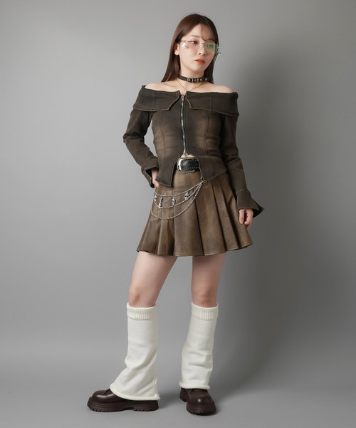 SPINNS(スピンズ)の「オーバーダイデニムWジップオフショルカットソー/Wジップカーディガン(Tシャツ/カットソー・レディース・ブルー/ブラック・ONESIZE)」の9枚目の写真