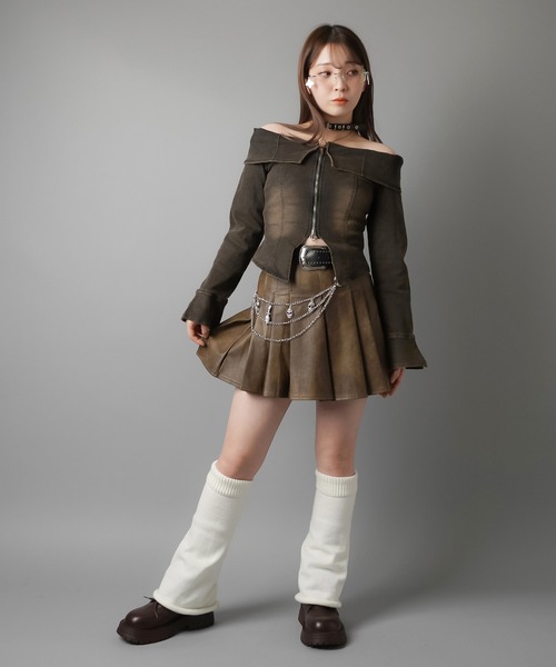 SPINNS(スピンズ)の「オーバーダイデニムWジップオフショルカットソー/Wジップカーディガン(Tシャツ/カットソー・レディース・ブルー/ブラック・ONESIZE)」の10枚目の写真