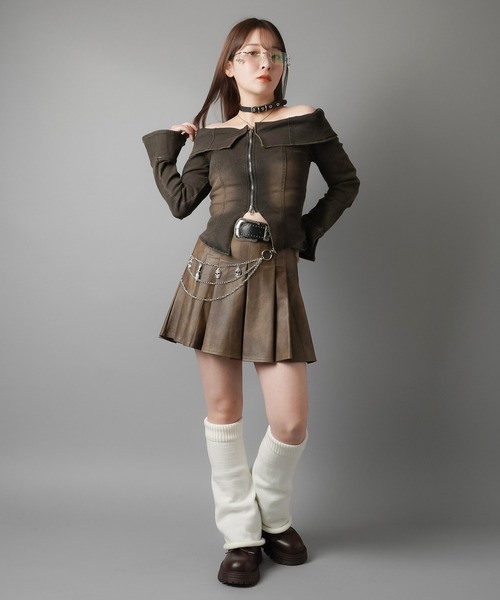 SPINNS(スピンズ)の「オーバーダイデニムWジップオフショルカットソー/Wジップカーディガン(Tシャツ/カットソー・レディース・ブルー/ブラック・ONESIZE)」の11枚目の写真