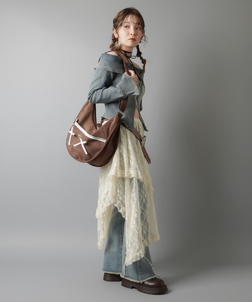 SPINNS(スピンズ)の「オーバーダイデニムWジップオフショルカットソー/Wジップカーディガン(Tシャツ/カットソー・レディース・ブルー/ブラック・ONESIZE)」の8枚目の写真