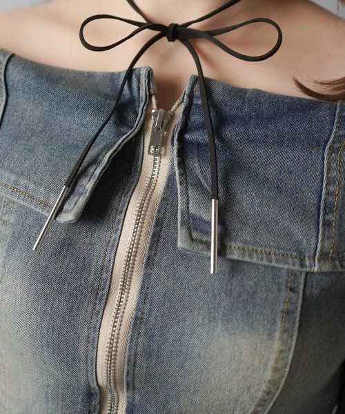 SPINNS(スピンズ)の「オーバーダイデニムWジップオフショルカットソー/Wジップカーディガン(Tシャツ/カットソー・レディース・ブルー/ブラック・ONESIZE)」の17枚目の写真