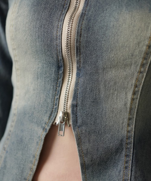 SPINNS(スピンズ)の「オーバーダイデニムWジップオフショルカットソー/Wジップカーディガン(Tシャツ/カットソー・レディース・ブルー/ブラック・ONESIZE)」の18枚目の写真