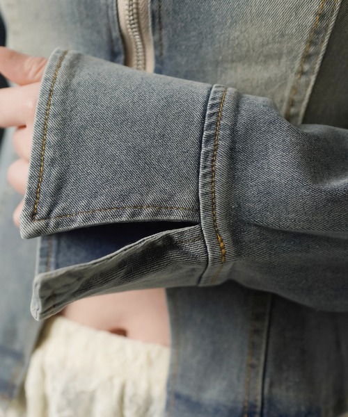 SPINNS(スピンズ)の「オーバーダイデニムWジップオフショルカットソー/Wジップカーディガン(Tシャツ/カットソー・レディース・ブルー/ブラック・ONESIZE)」の19枚目の写真