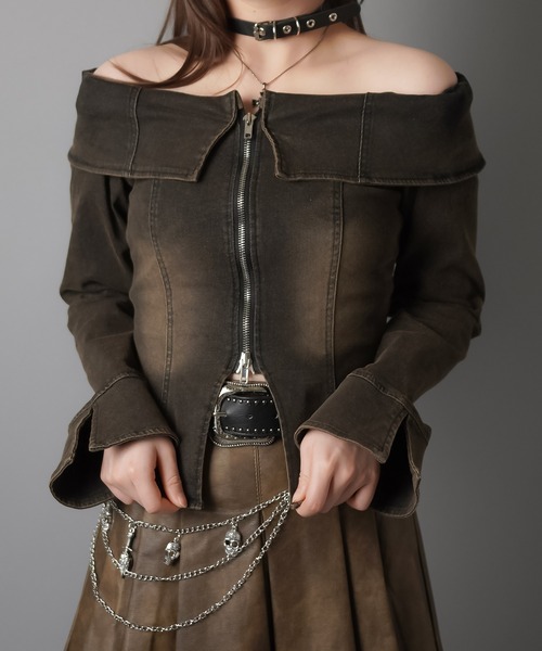 SPINNS(スピンズ)の「オーバーダイデニムWジップオフショルカットソー/Wジップカーディガン(Tシャツ/カットソー・レディース・ブルー/ブラック・ONESIZE)」の20枚目の写真