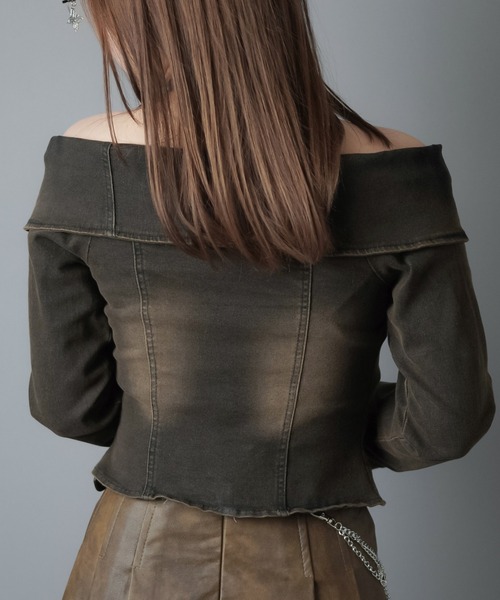 SPINNS(スピンズ)の「オーバーダイデニムWジップオフショルカットソー/Wジップカーディガン(Tシャツ/カットソー・レディース・ブルー/ブラック・ONESIZE)」の21枚目の写真