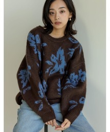[2024-25 WINTER COLLECTION]フラワー柄ジャガードクルーネックニットトップス