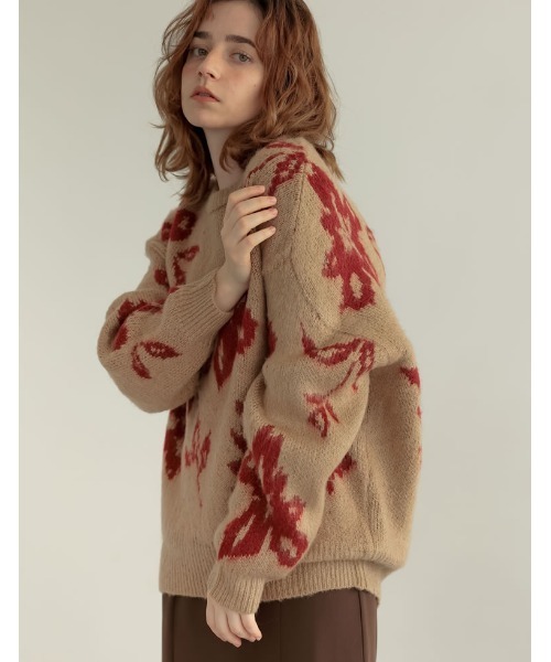 Re:EDIT（リエディ）の「[2024-25 WINTER COLLECTION]フラワー柄ジャガードクルーネックニットトップス（ニット/セーター・レディース・ブラック/グレー/ブラウン/ベージュ・MEDIUM/LARGE）」の17枚目の写真