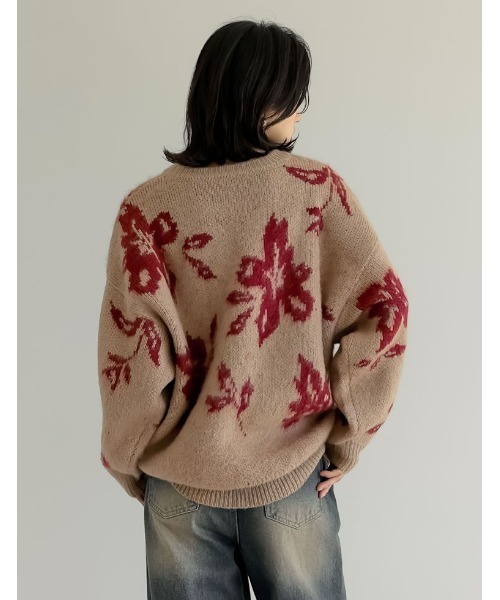 Re:EDIT（リエディ）の「[2024-25 WINTER COLLECTION]フラワー柄ジャガードクルーネックニットトップス（ニット/セーター・レディース・ブラック/グレー/ブラウン/ベージュ・MEDIUM/LARGE）」の22枚目の写真