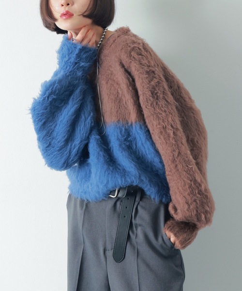 PURE BRIGHT(ピュアブライト)の「ニュアンス柄シャギーニット(ニット/セーター・レディース・ブルー/ブラック・FREE)」の15枚目の写真