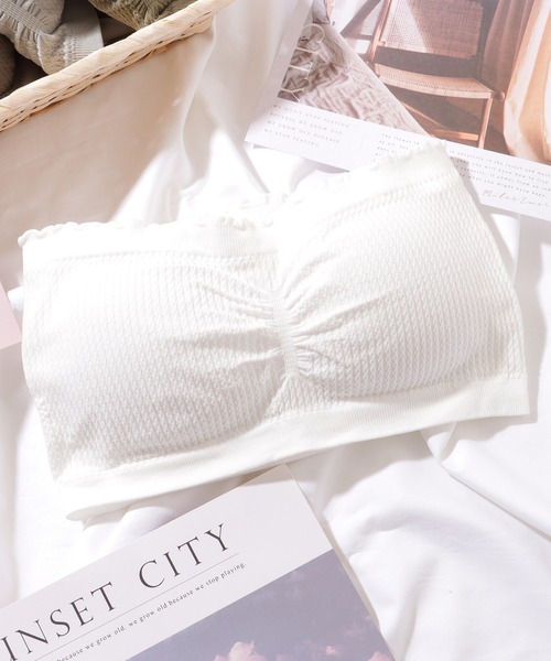 Lace Ladies（レースレディース）の「ソリッドカラー メロウフリル カップ付き チューブトップ（チューブトップ・レディース・ブラック/ライトグレー/ホワイト/ピンク/ミント/ベージュ/ダークグレー/オレンジ・FREE）」の2枚目の写真