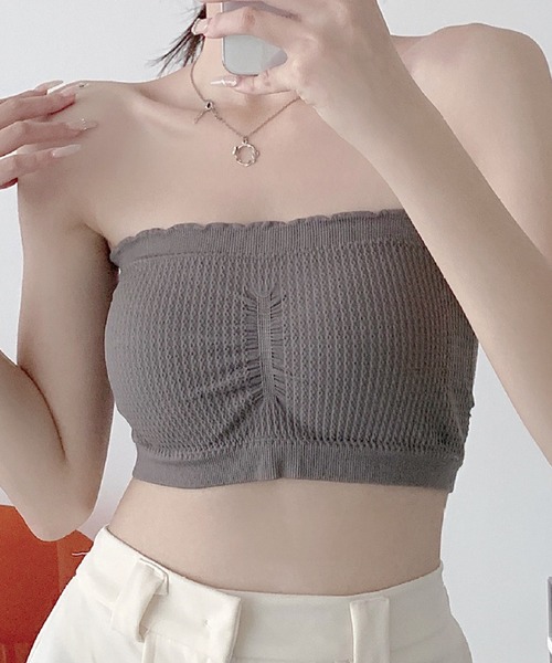 Lace Ladies（レースレディース）の「ソリッドカラー メロウフリル カップ付き チューブトップ（チューブトップ・レディース・ブラック/ライトグレー/ホワイト/ピンク/ミント/ベージュ/ダークグレー/オレンジ・FREE）」の9枚目の写真