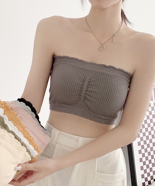 Lace Ladies（レースレディース）の「ソリッドカラー メロウフリル カップ付き チューブトップ（チューブトップ・レディース・ブラック/ライトグレー/ホワイト/ピンク/ミント/ベージュ/ダークグレー/オレンジ・FREE）」の10枚目の写真