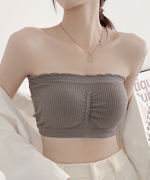 Lace Ladies（レースレディース）の「ソリッドカラー メロウフリル カップ付き チューブトップ（チューブトップ・レディース・ブラック/ライトグレー/ホワイト/ピンク/ミント/ベージュ/ダークグレー/オレンジ・FREE）」の11枚目の写真