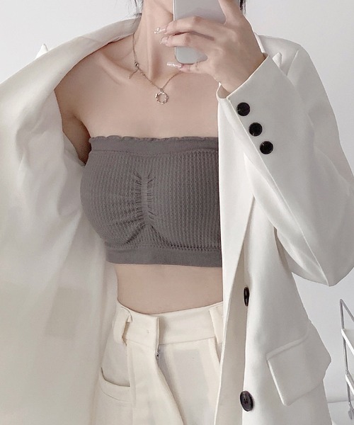 Lace Ladies（レースレディース）の「ソリッドカラー メロウフリル カップ付き チューブトップ（チューブトップ・レディース・ブラック/ライトグレー/ホワイト/ピンク/ミント/ベージュ/ダークグレー/オレンジ・FREE）」の12枚目の写真