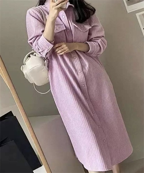 FREE STYLISTS(フリー スタイリスト)の「コーデュロイシャツワンピース(シャツワンピース・レディース・ブラック/ベージュ/ピンク・FREE)」の12枚目の写真