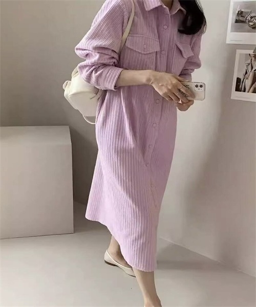 FREE STYLISTS(フリー スタイリスト)の「コーデュロイシャツワンピース(シャツワンピース・レディース・ブラック/ベージュ/ピンク・FREE)」の13枚目の写真