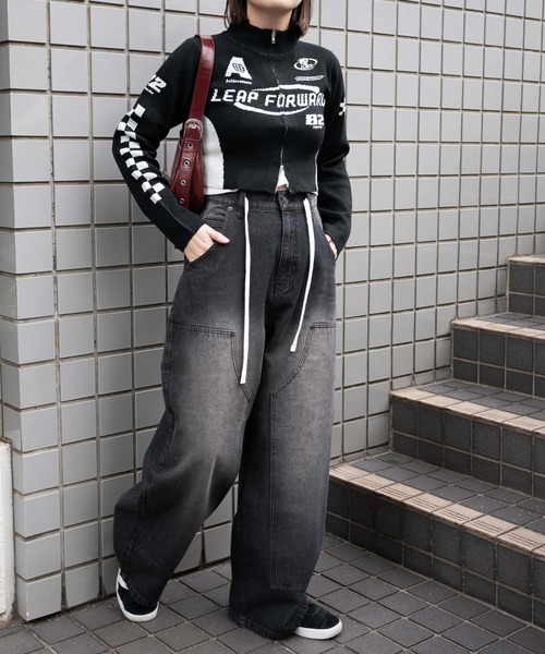 WEGO（ウィゴー）の「WEGO/【25年春夏新作】ヴィンテージウォッシュダブルニーバギーパンツ（デニムパンツ・レディース・ブラック/ダークブルー・SMALL/MEDIUM）」の9枚目の写真