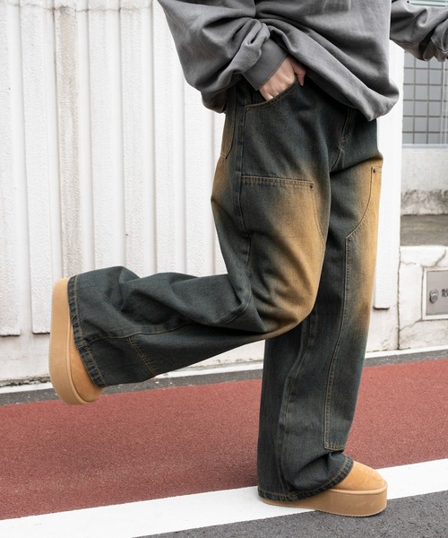 WEGO（ウィゴー）の「WEGO/【25年春夏新作】ヴィンテージウォッシュダブルニーバギーパンツ（デニムパンツ・レディース・ブラック/ダークブルー・SMALL/MEDIUM）」の4枚目の写真